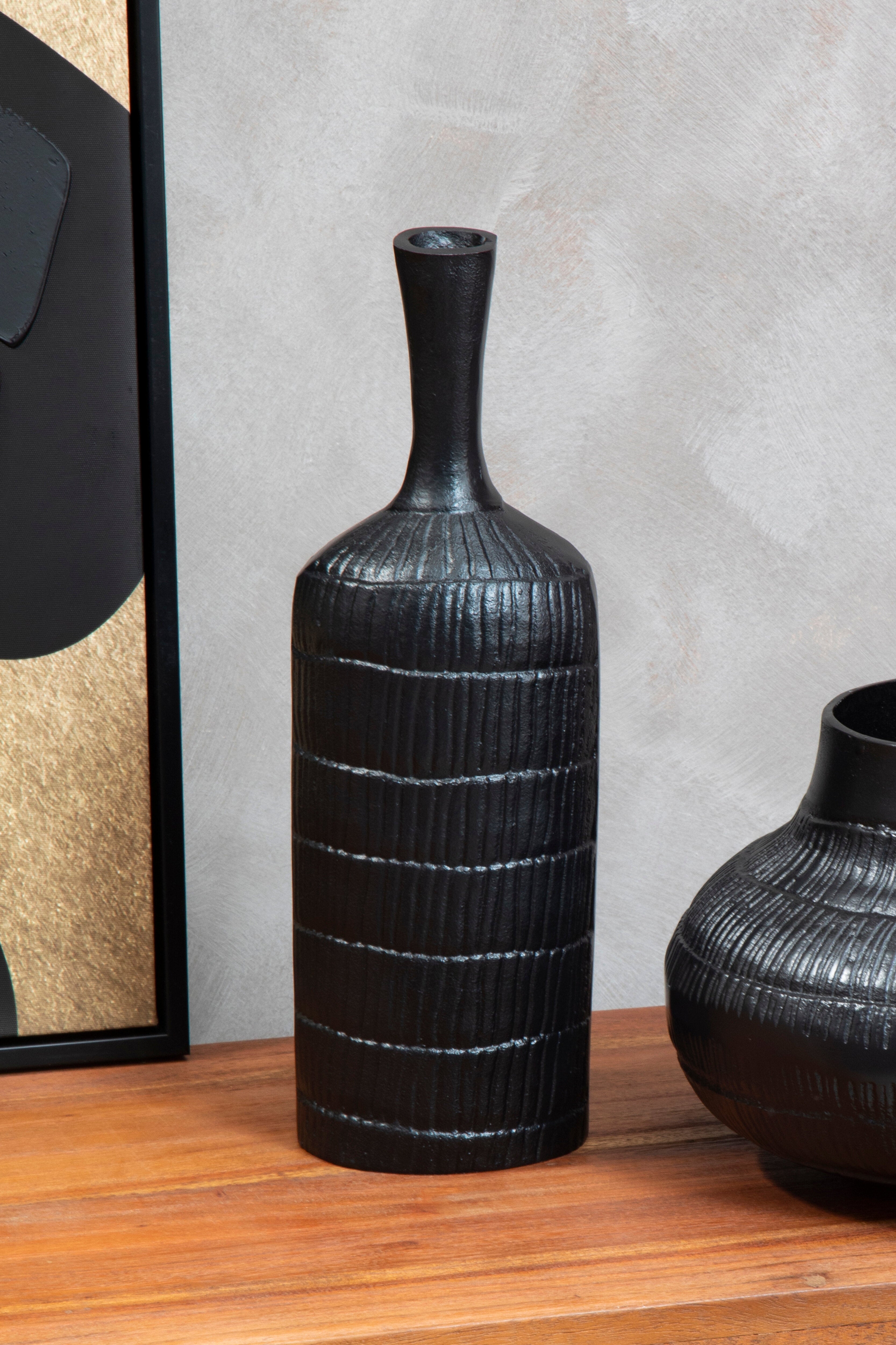 Alto Black Ribbed Bottle Vase | Large